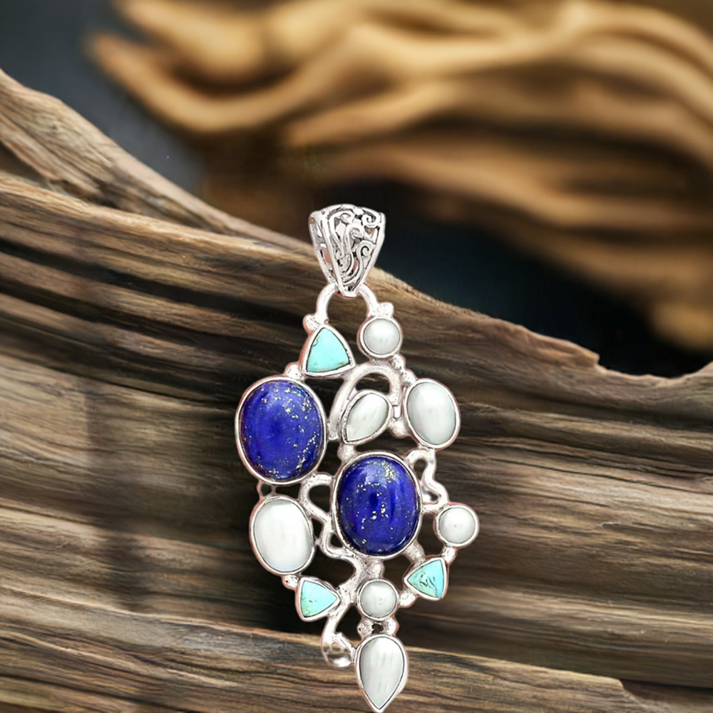 Multi Gemstone Pendants In 925 Fine Silver Jewelry 925SP12-2