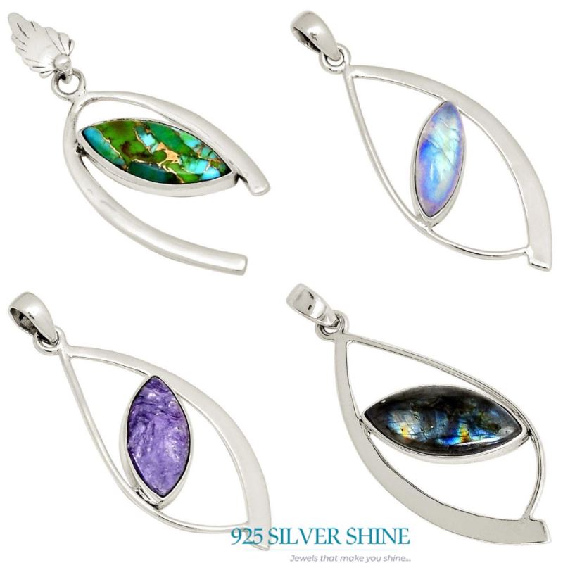 Labradorite Gemstone Pendants In Fine Sterling Silver Jewelry 925SP122-2_2