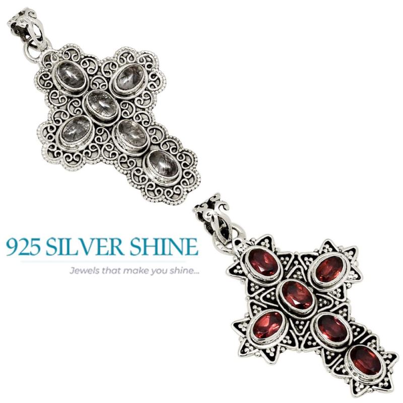 Black Rutile Gemstone Pendants In 925 Fine Silver Jewelry 925SP123-1_3