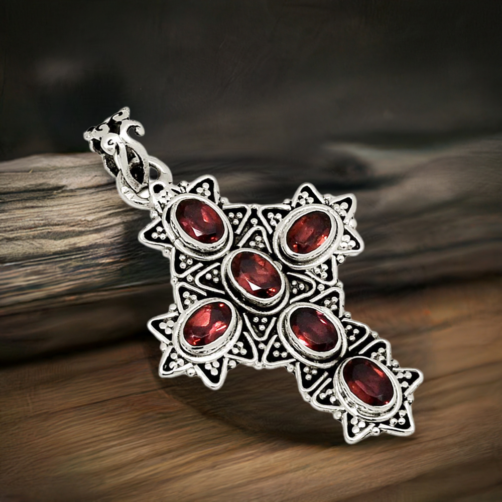 Garnet Gemstone Handmade Pendants In 925 Sterling Silver Jewelry 925SP123-2