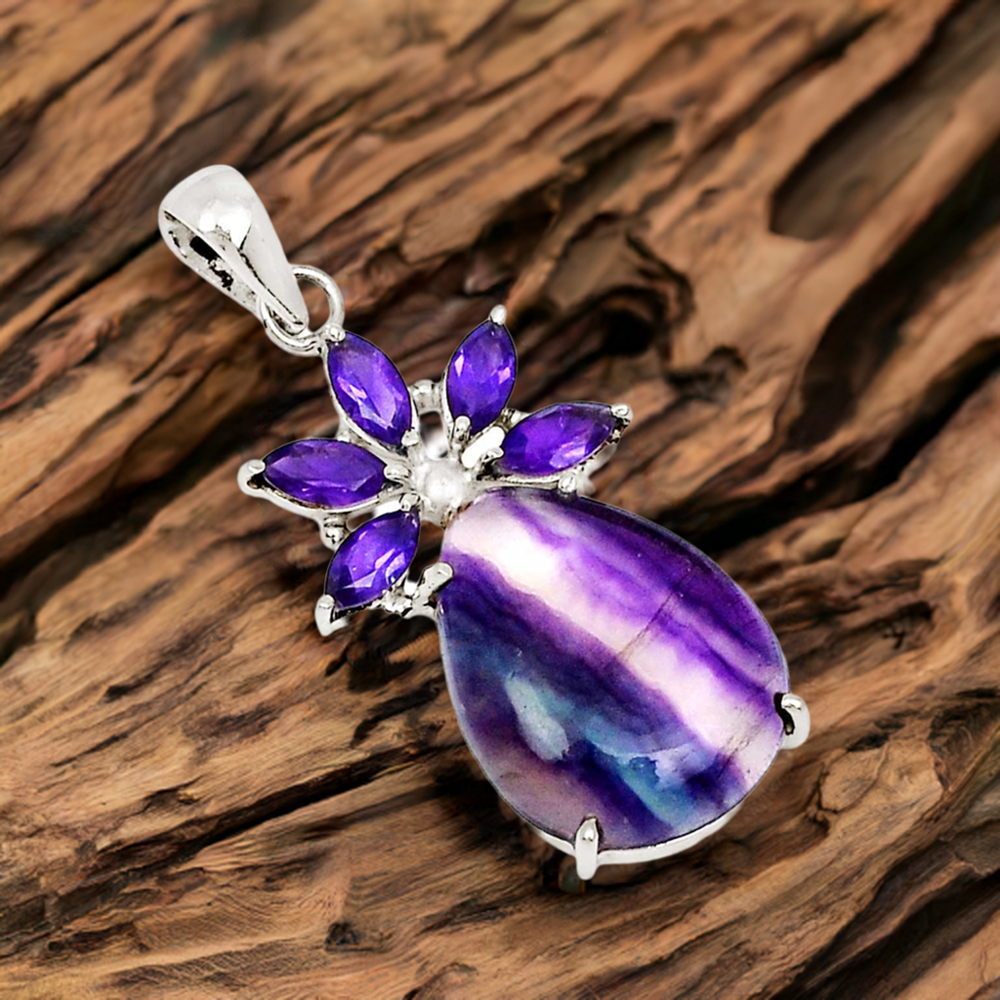 Multi Gemstone Pendants In Fine Sterling Silver Jewelry 925SP13-3