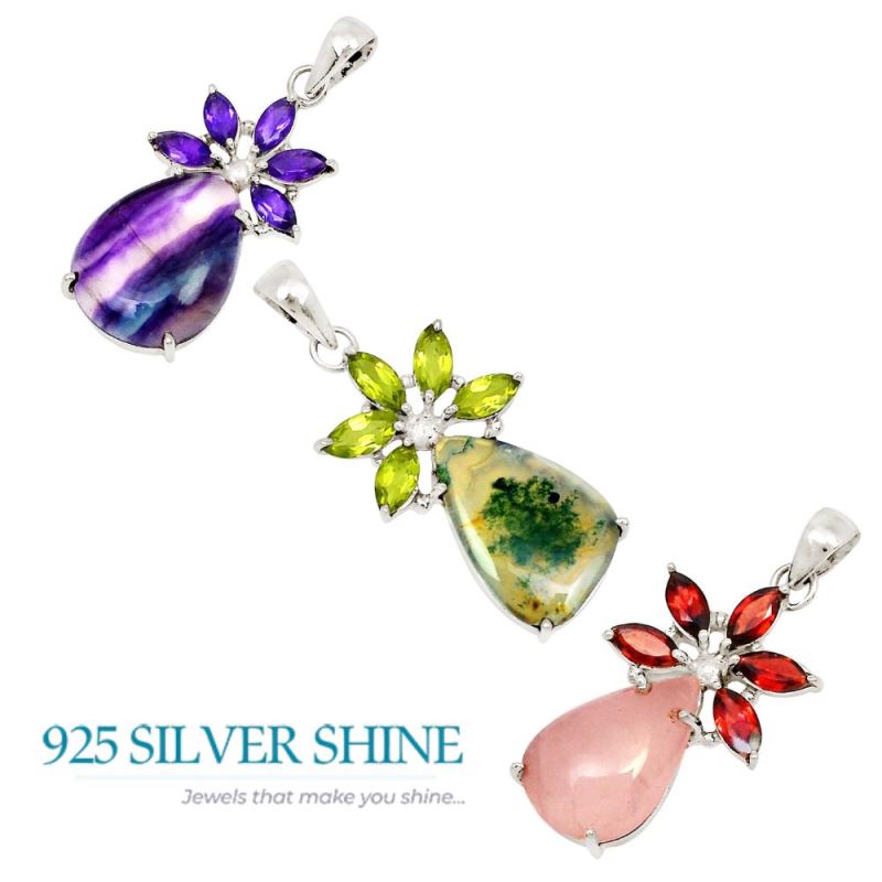 Multi Gemstone Pendants In Fine Sterling Silver Jewelry 925SP13-3_3