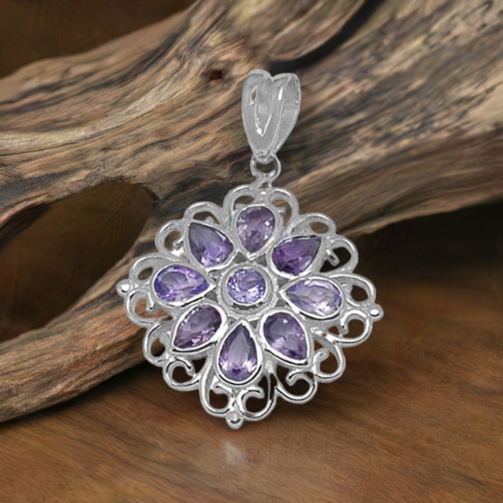 Amethyst Gemstone Pendants In Fine Sterling Silver Jewelry 925SP1393