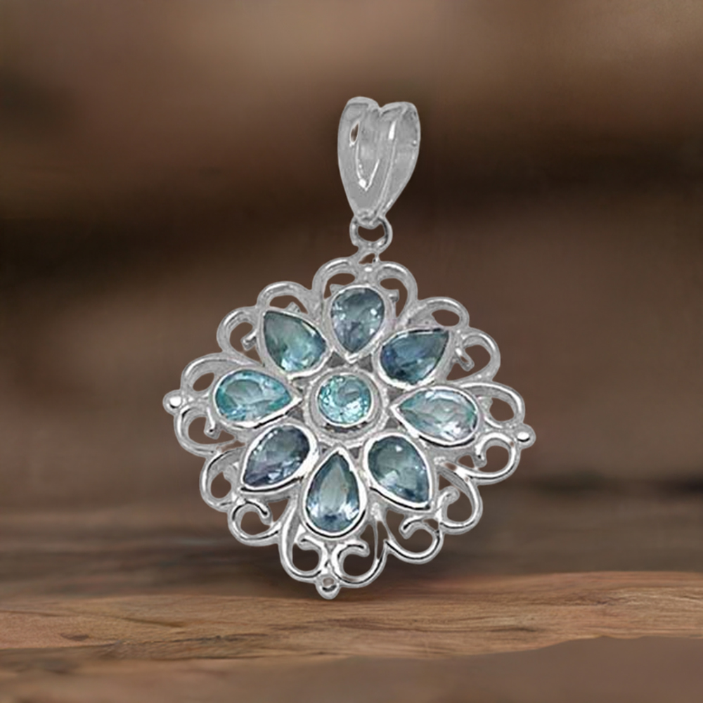 Blue Topaz Gemstone Pendants In 925 Solid Silver Jewelry 925SP1394