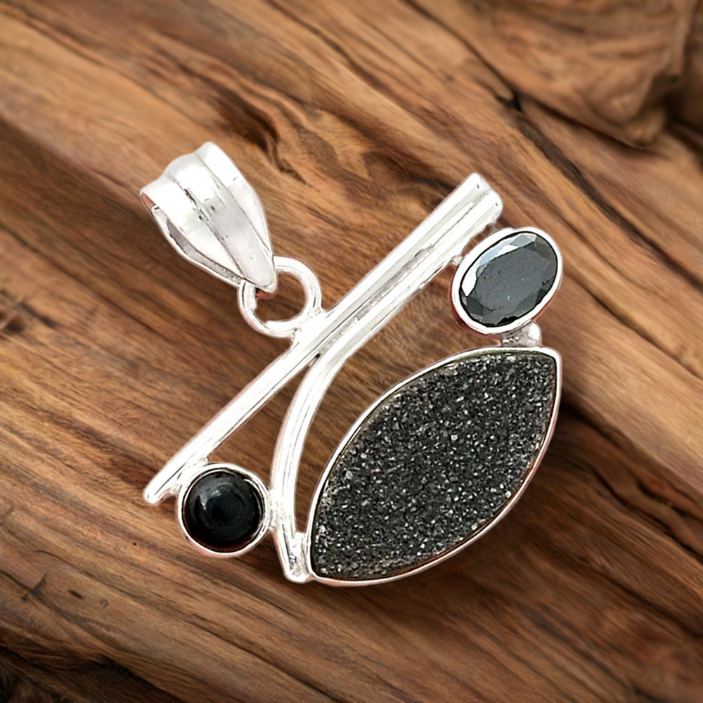 Multi Gemstone Pendants In 925 Fine Silver Jewelry 925SP14-2