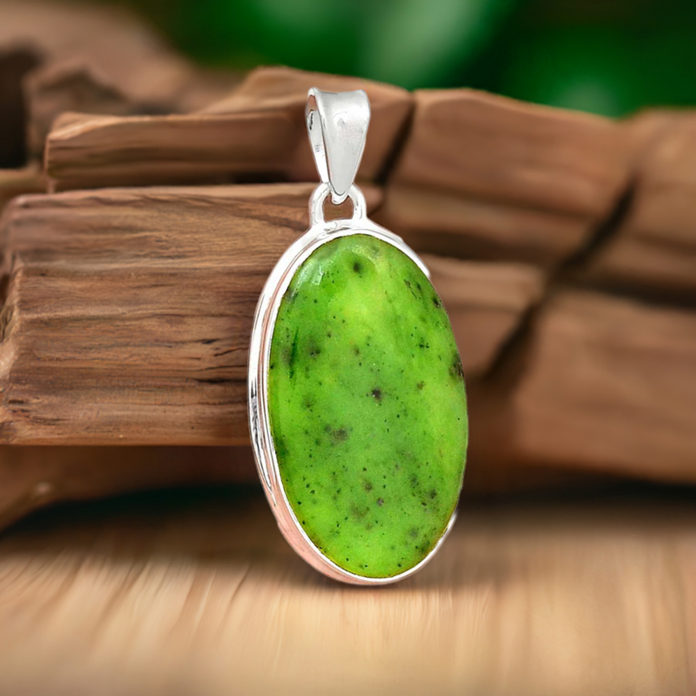 Nephrite Gemstone Pendants In Fine Sterling Silver Jewelry 925SP141