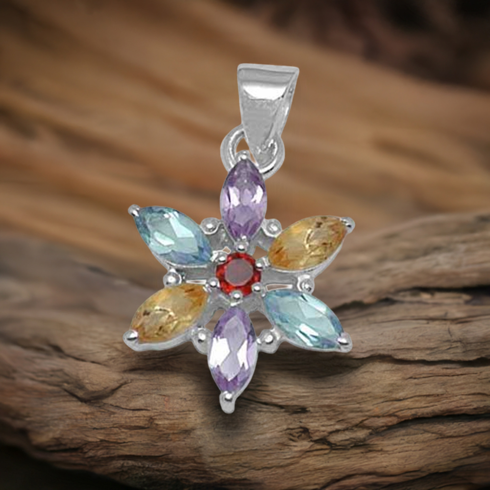 Multi Gemstone Pendants In 925 Fine Silver Jewelry 925SP1410