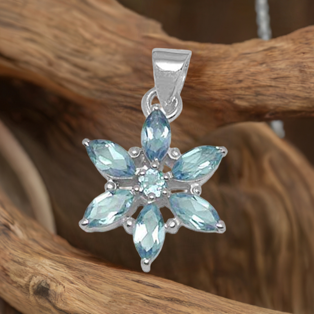 Blue Topaz Gemstone Handmade Pendants In Solid Sterling Silver Jewelry 925SP1412