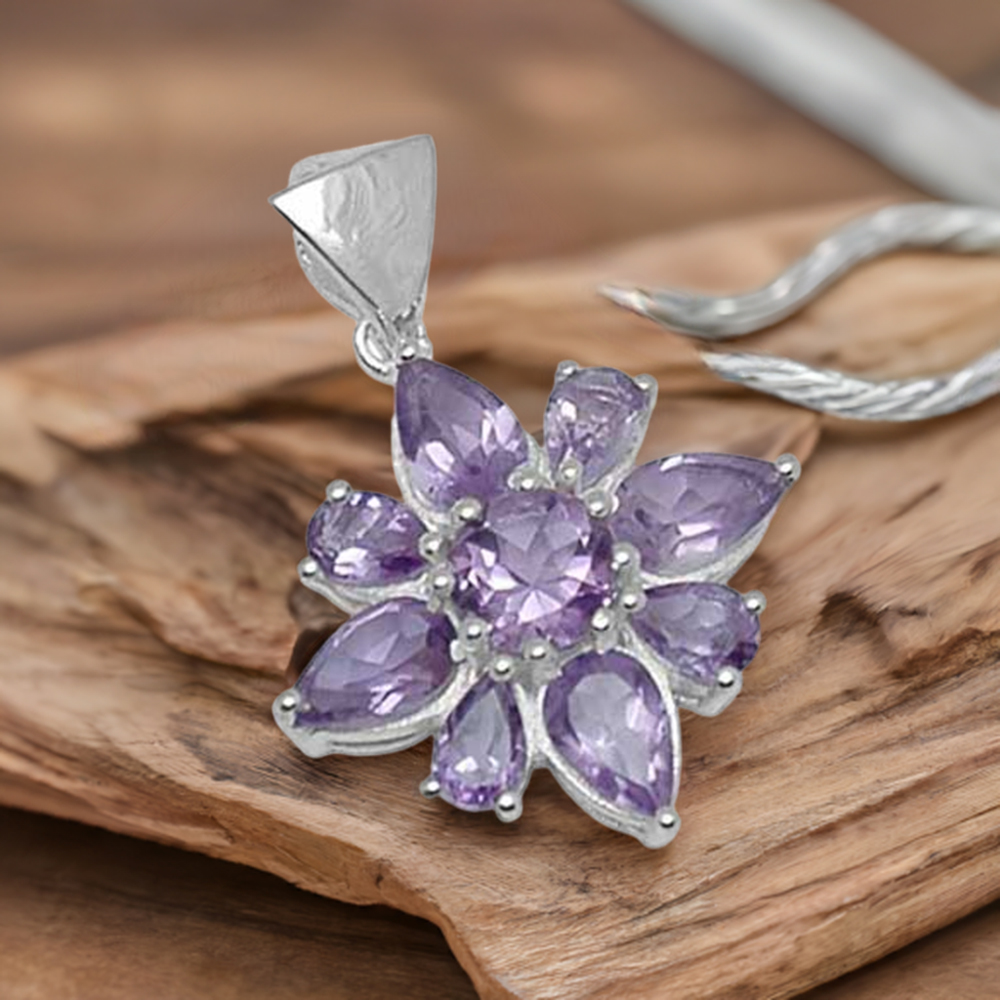 Solid Sterling Silver Pendants In Amethyst Gemstone Jewelry 925SP1417