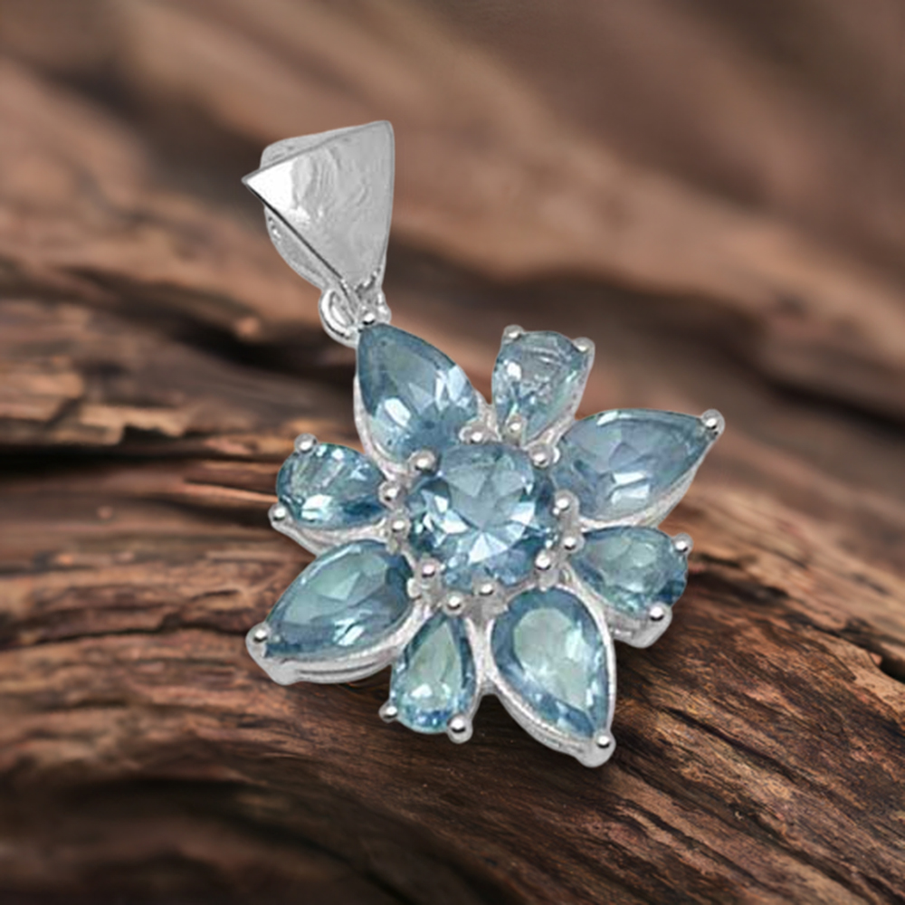 Fine Sterling Silver Pendants In Blue Topaz Gemstone Jewelry 925SP1418