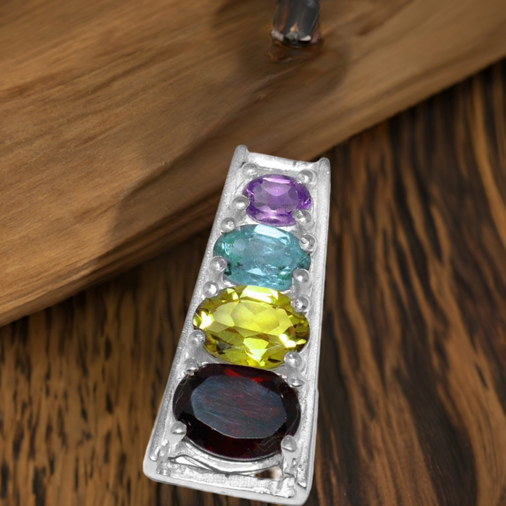 Solid Sterling Silver Handmade Pendants In Multi Gemstone Jewelry 925SP1422