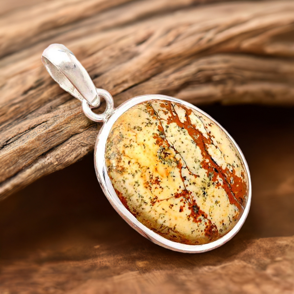 Picture Jasper Gemstone Pendants In 925 Fine Silver Jewelry 925SP143