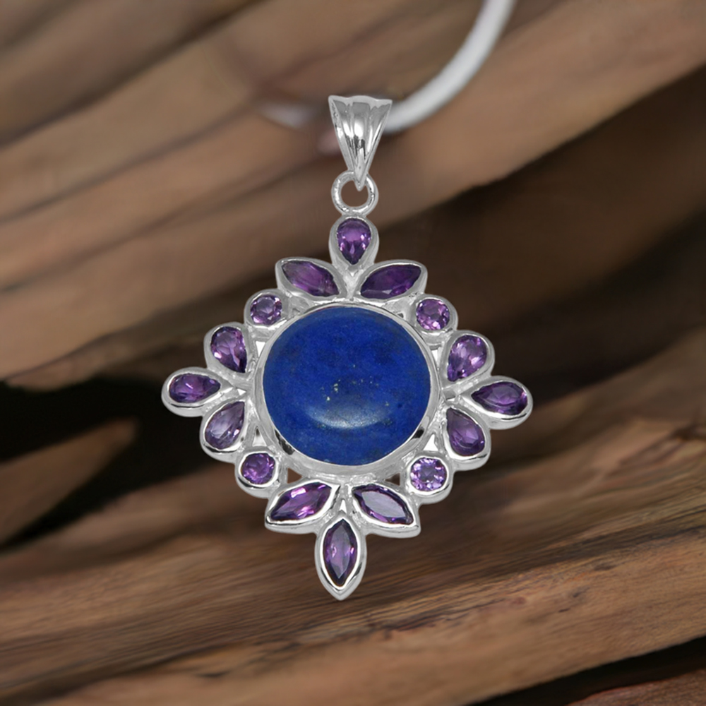 Multi Gemstone Pendants In Fine Sterling Silver Jewelry 925SP1443