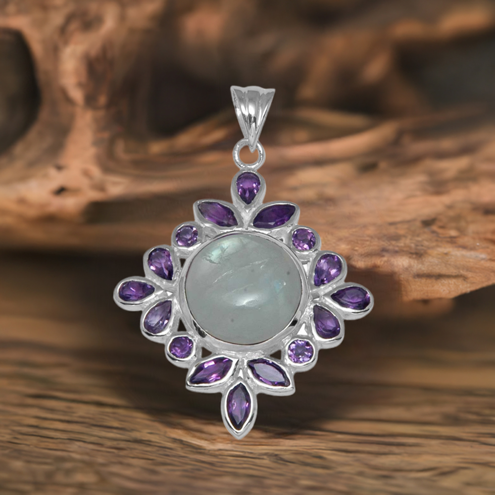 Multi Gemstone Pendants In 925 Solid Silver Jewelry 925SP1444