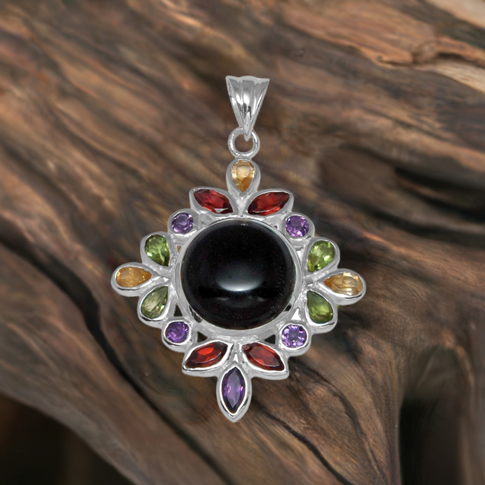 Multi Gemstone Handmade Pendants In Solid Sterling Silver Jewelry 925SP1447
