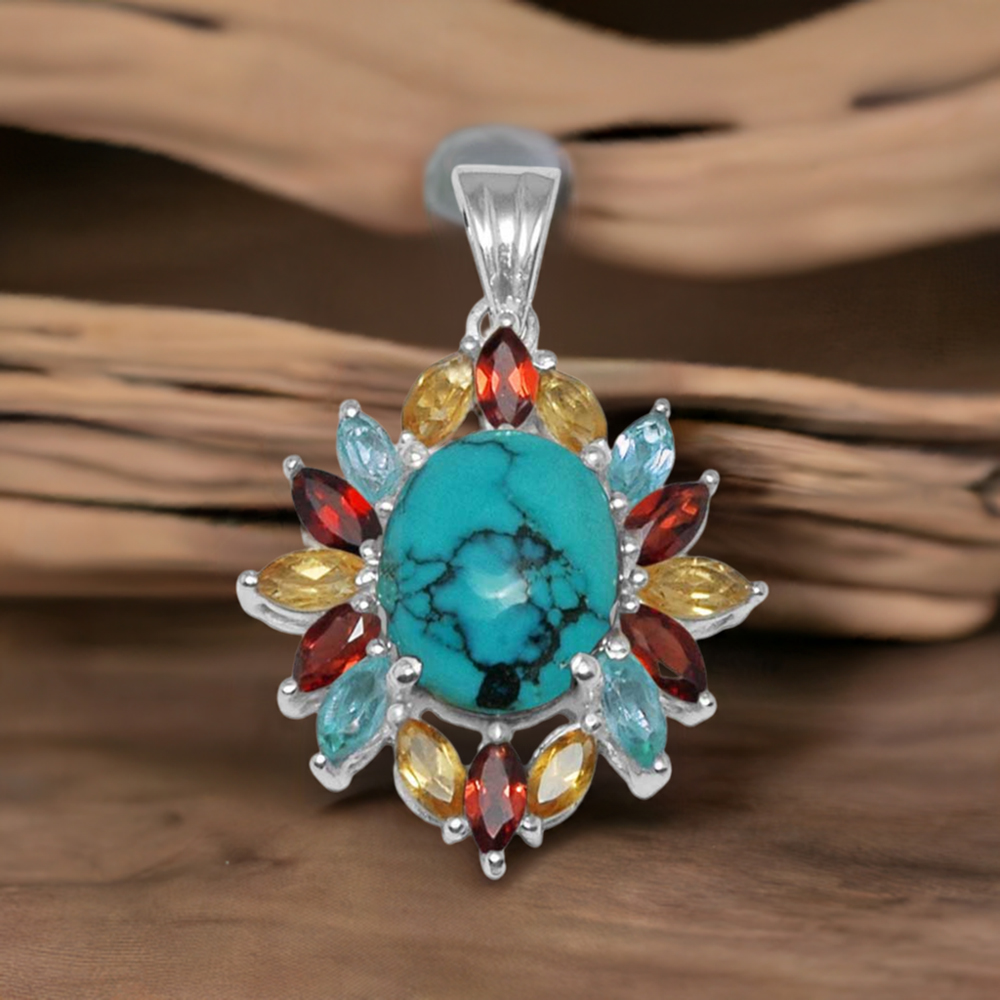 Multi Gemstone Handmade Pendants In Solid Sterling Silver Jewelry 925SP1452