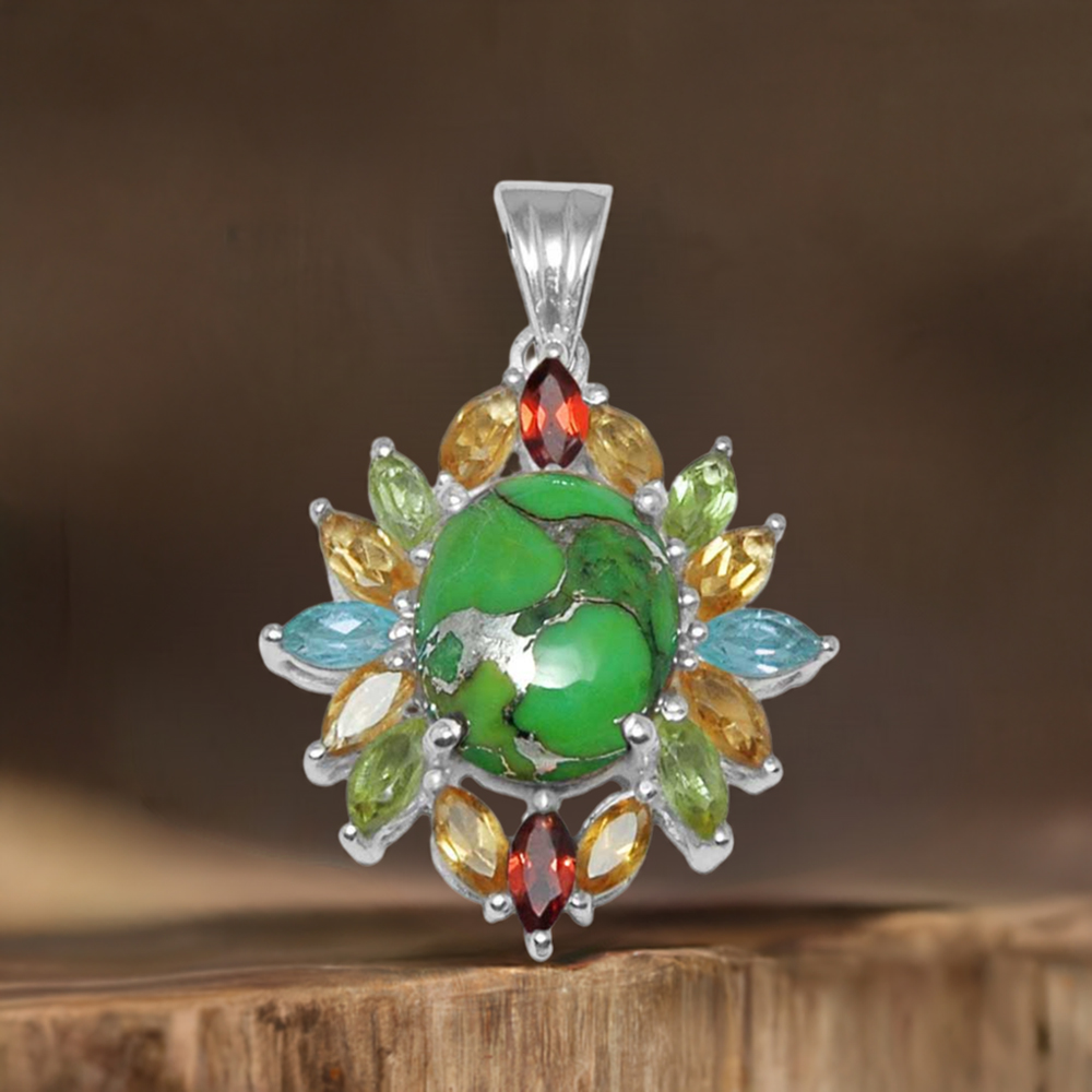 Multi Gemstone Pendants In 925 Solid Silver Jewelry 925SP1459