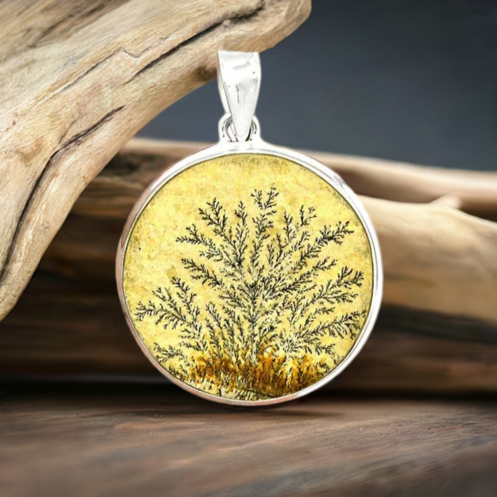 Fine Sterling Silver Pendants In Psilomelane Dendrite German Gemstone Jewelry 925SP146