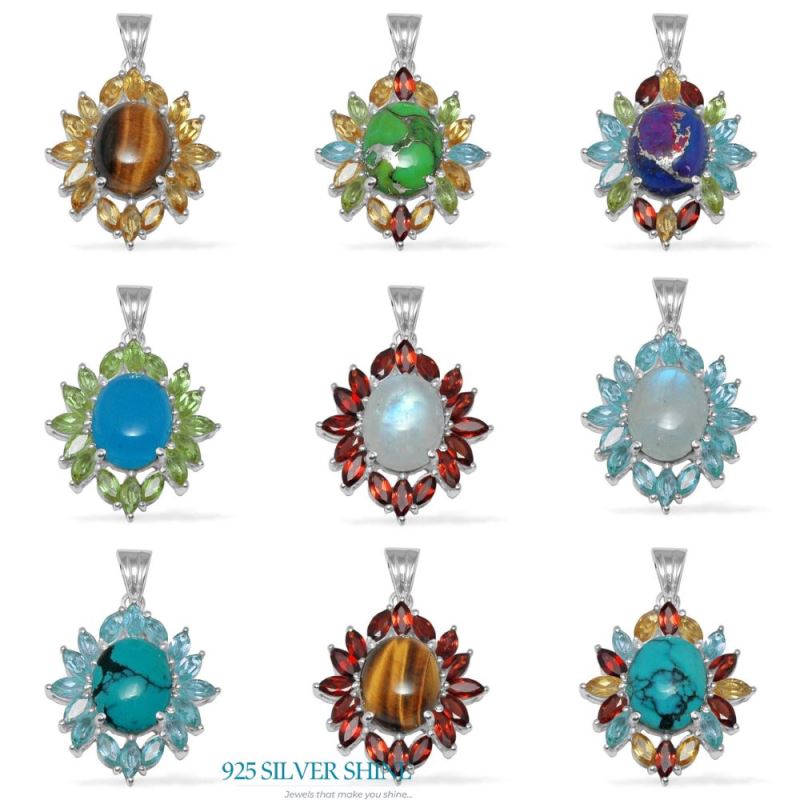 Multi Gemstone Handmade Pendants In 925 Sterling Silver Jewelry 925SP1461_2