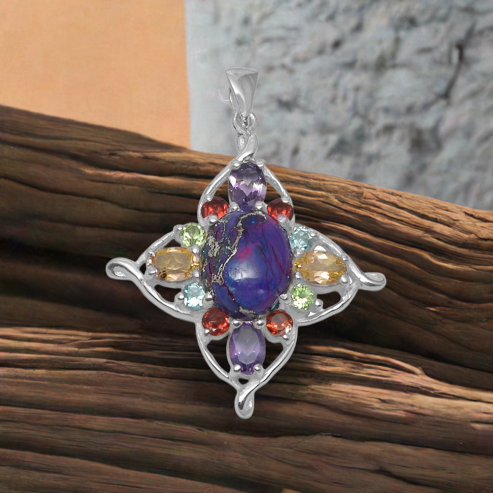 Multi Gemstone Handmade Pendants In Solid Sterling Silver Jewelry 925SP1462