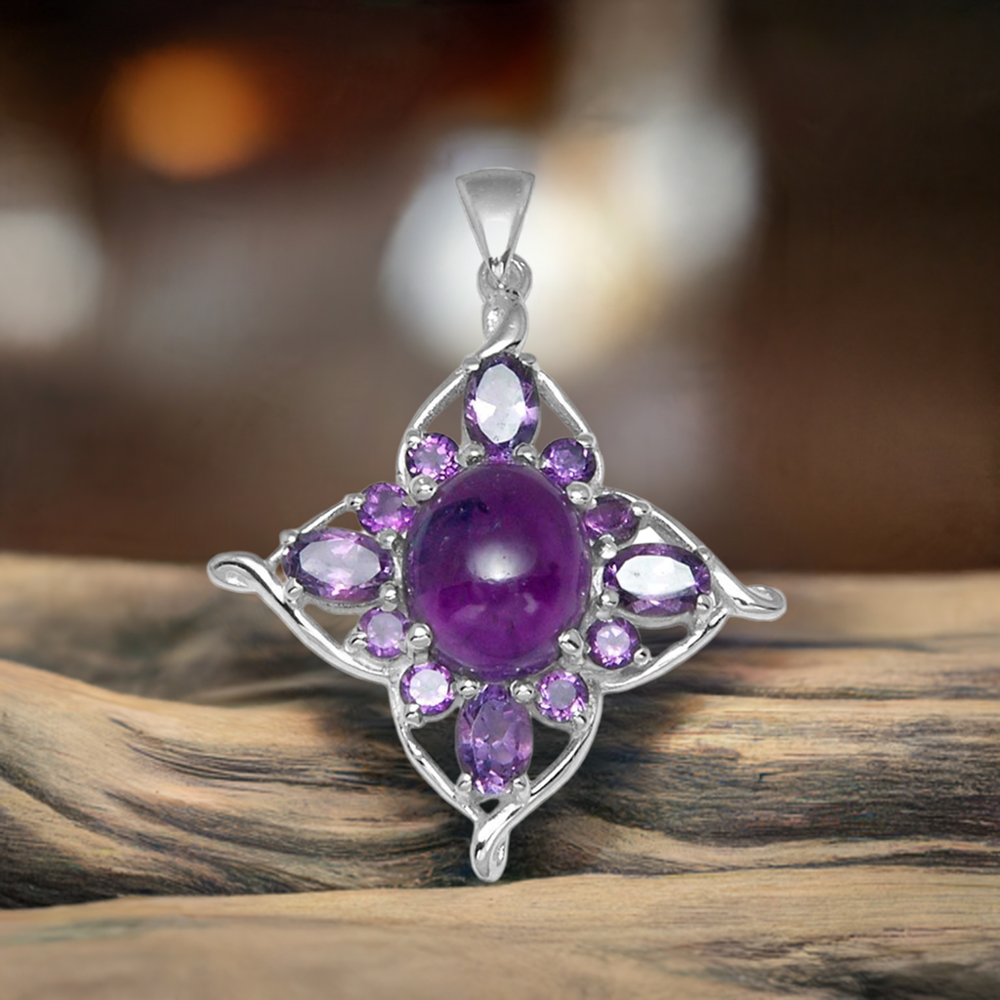 Natural Blue Amethyst Pendent* Amethyst February Birthstone Pendent* 925 Sterling Silver top Ring* Amethyst Dainty Pendent* Purple Amethyst