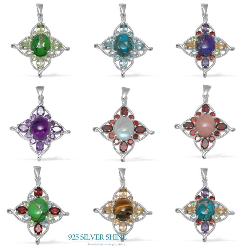 Multi Gemstone Pendants In 925 Solid Silver Jewelry 925SP1464_2