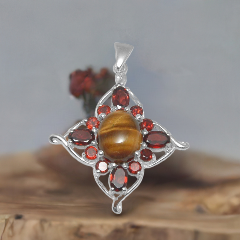 925 Sterling Silver Handmade Pendants In Multi Gemstone Jewelry 925SP1466