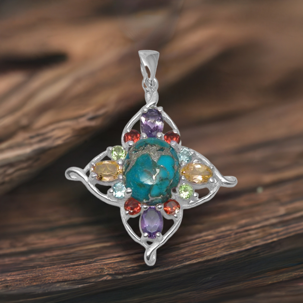 Solid Sterling Silver Pendants In Multi Gemstone Jewelry 925SP1467