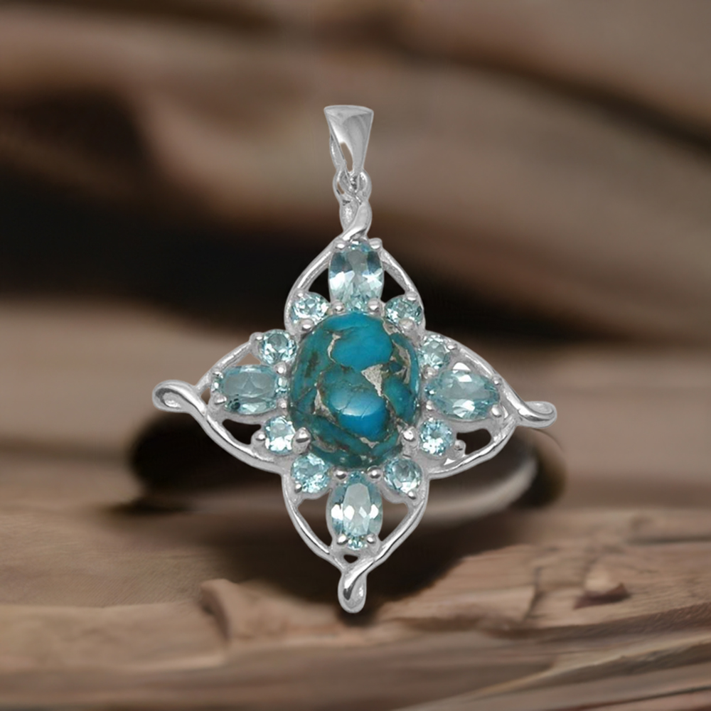 925 Sterling Silver Handmade Pendants In Multi Gemstone Jewelry 925SP1471