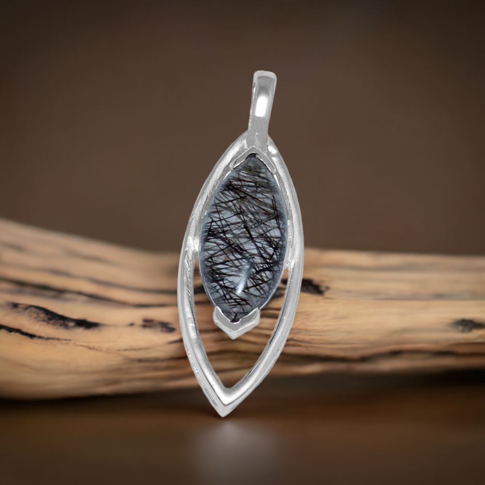 Solid Sterling Silver Handmade Pendants In Black Rutile Gemstone Jewelry 925SP1472