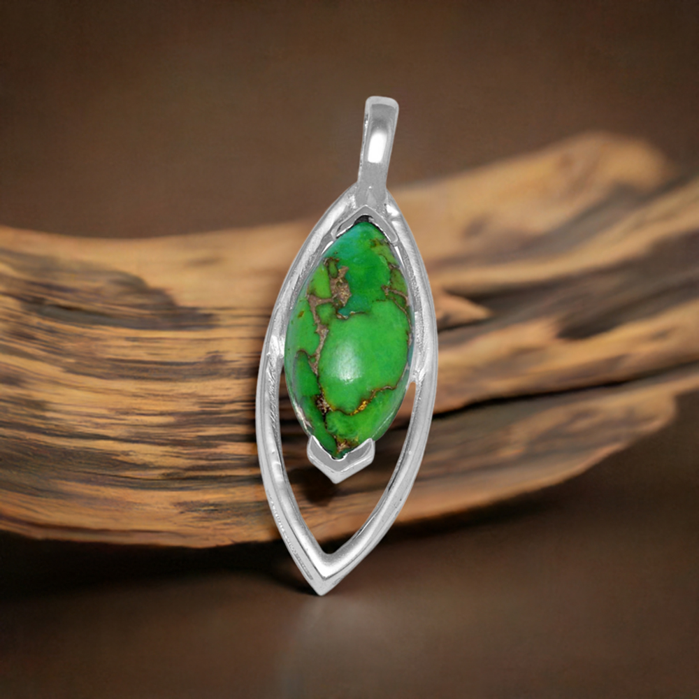 925 Solid Silver Pendants In Green Copper Turquoise Gemstone Jewelry 925SP1474