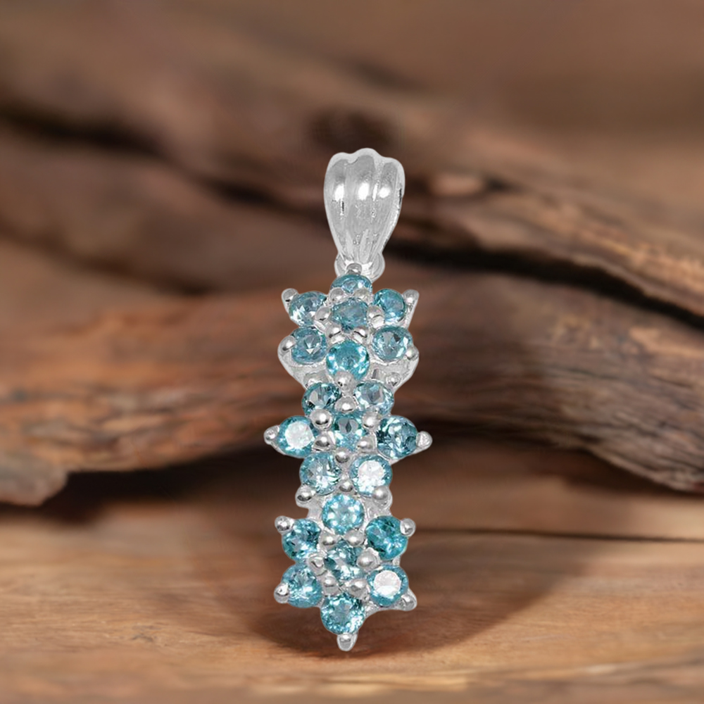 Fine Sterling Silver Pendants In Blue Topaz Gemstone Jewelry 925SP1483