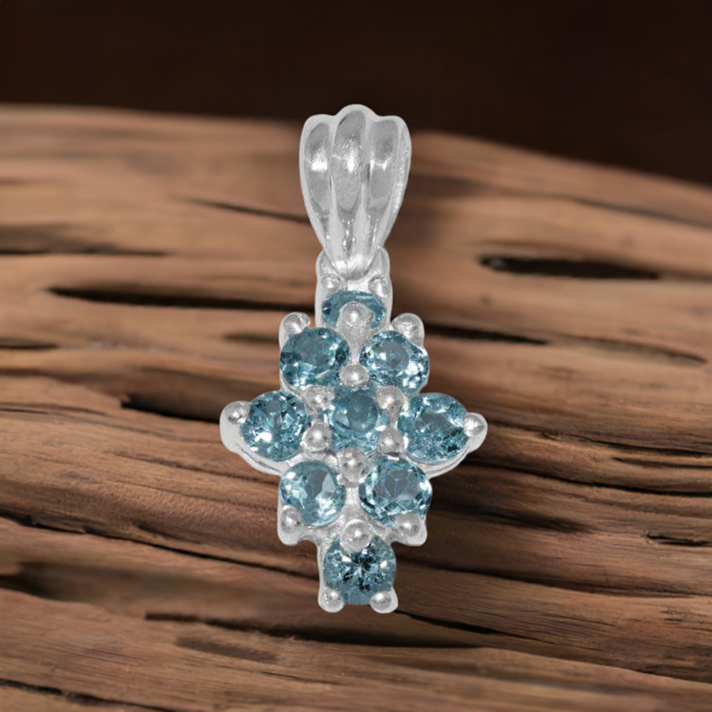 Fine Sterling Silver Pendants In Blue Topaz Gemstone Jewelry 925SP1488