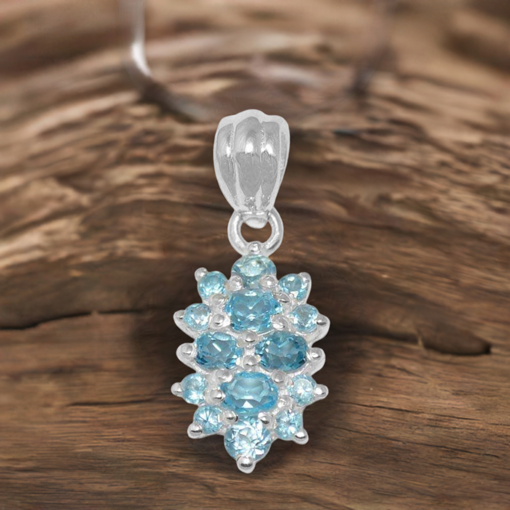 Blue Topaz Gemstone Pendants In Solid Sterling Silver Jewelry 925SP1492