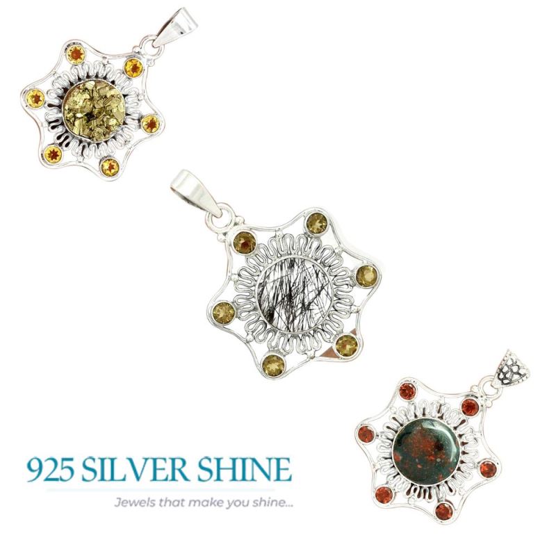 Multi Gemstone Pendants In Fine Sterling Silver Jewelry 925SP15-3_4