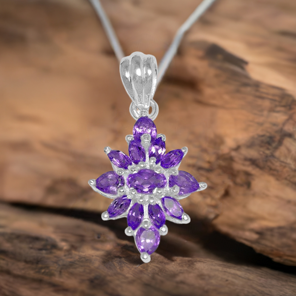 Solid Sterling Silver Pendants In Amethyst Gemstone Jewelry 925SP1517