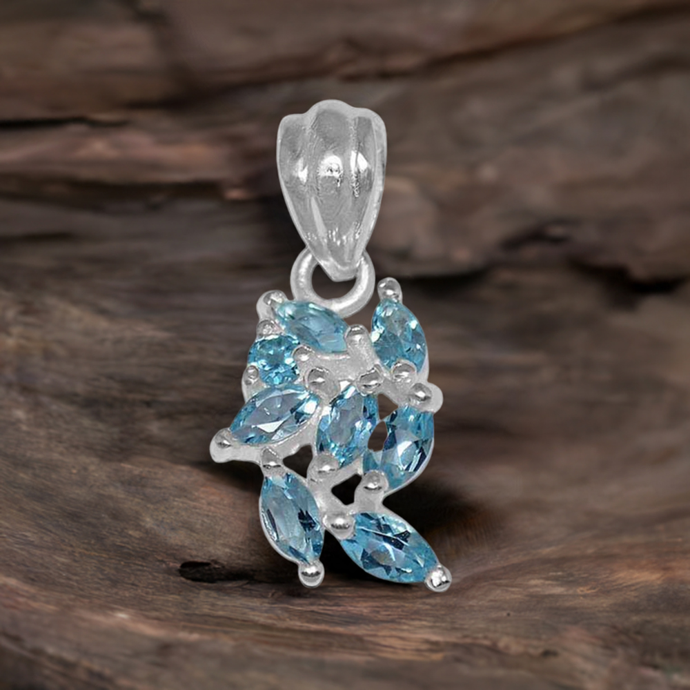 Fine Sterling Silver Pendants In Blue Topaz Gemstone Jewelry 925SP1518