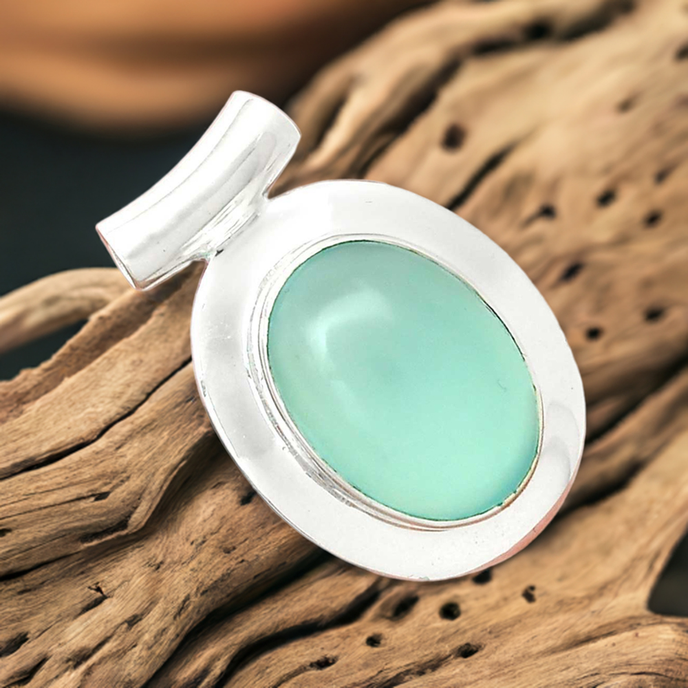925 Fine Silver Pendants In Aqua Chalcedony Gemstone Jewelry 925SP152