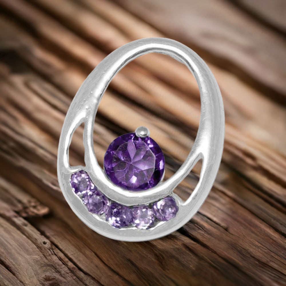 Solid Sterling Silver Pendants In Amethyst Gemstone Jewelry 925SP1567