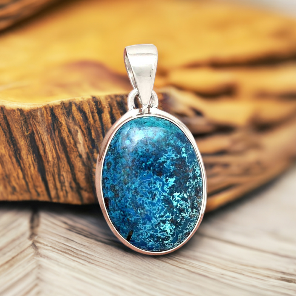 Fine Sterling Silver Pendants In Azurite Malachite Gemstone Jewelry 925SP158