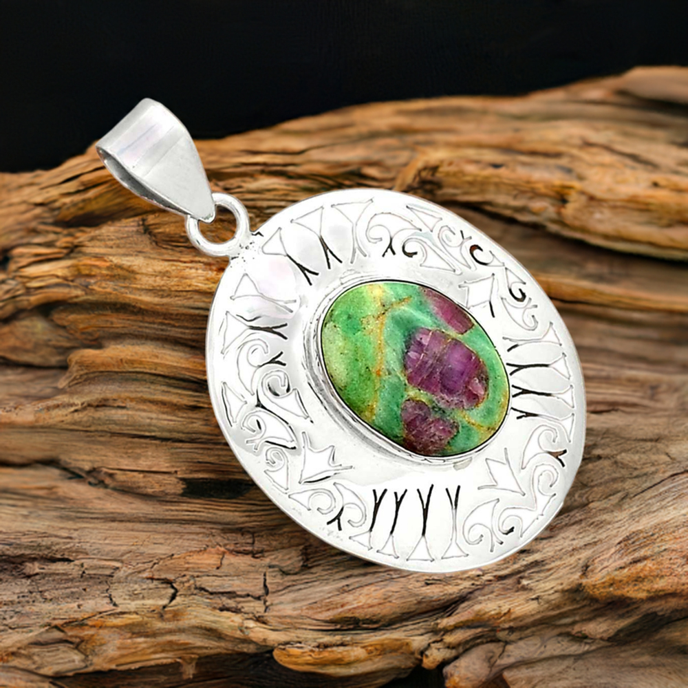 Ruby Zoisite Gemstone Handmade Pendants In 925 Sterling Silver Jewelry 925SP16-2