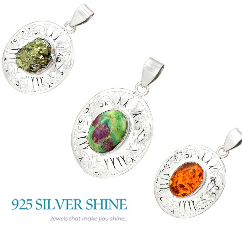 Ruby Zoisite Gemstone Handmade Pendants In 925 Sterling Silver Jewelry 925SP16-2_4