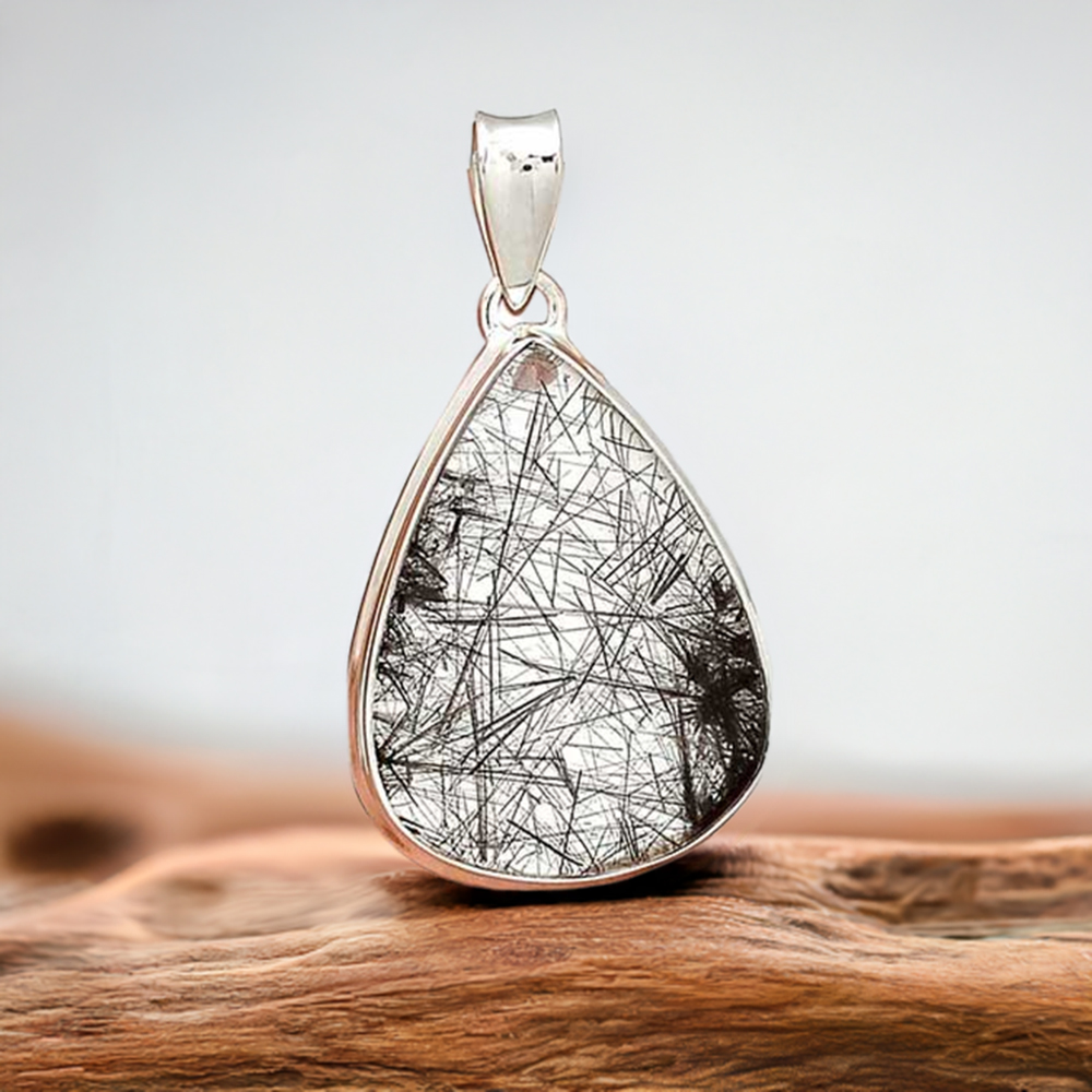 Solid Sterling Silver Handmade Pendants In Black Rutile Gemstone Jewelry 925SP162