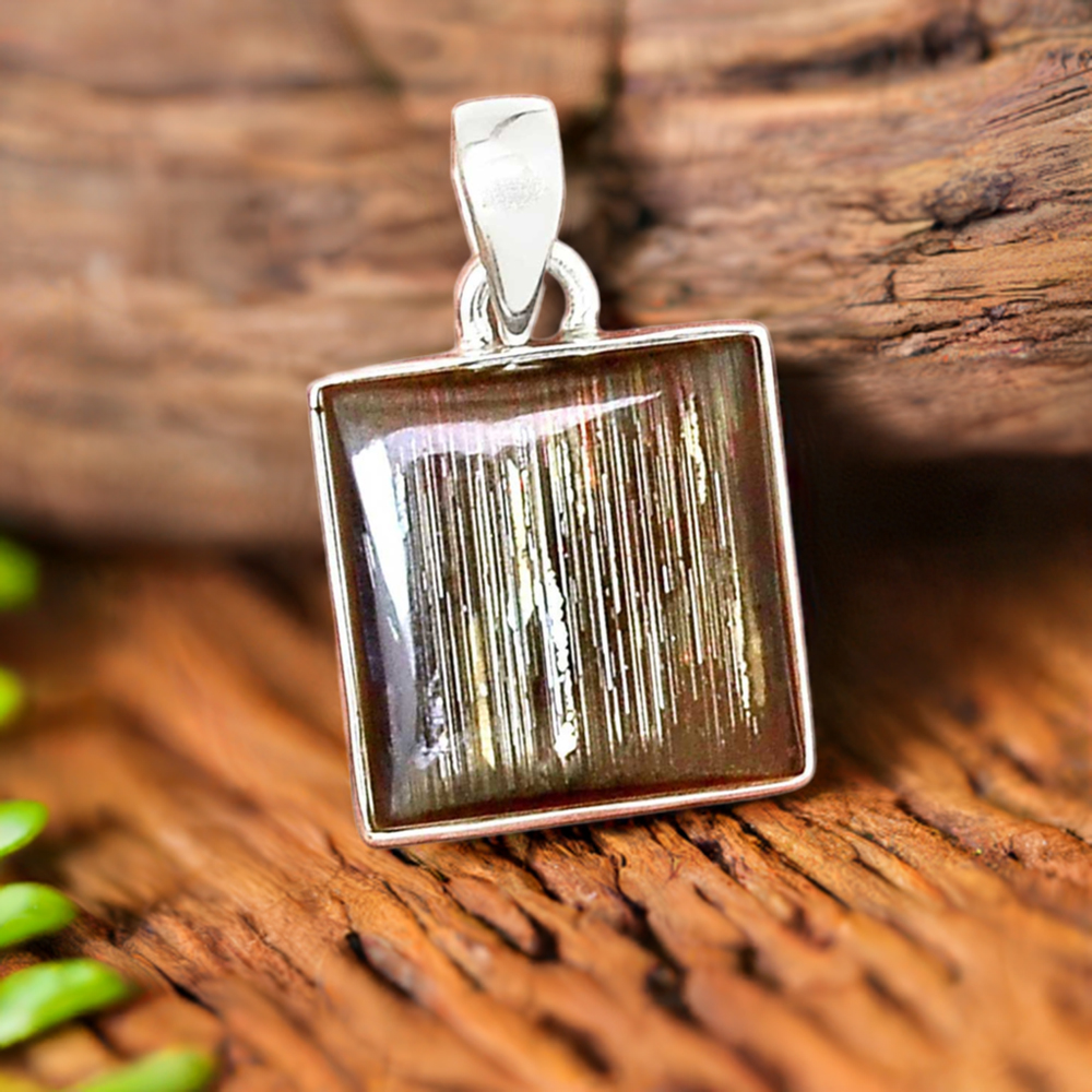 925 Solid Silver Pendants In Silver Sheen Obsidian Gemstone Jewelry 925SP164