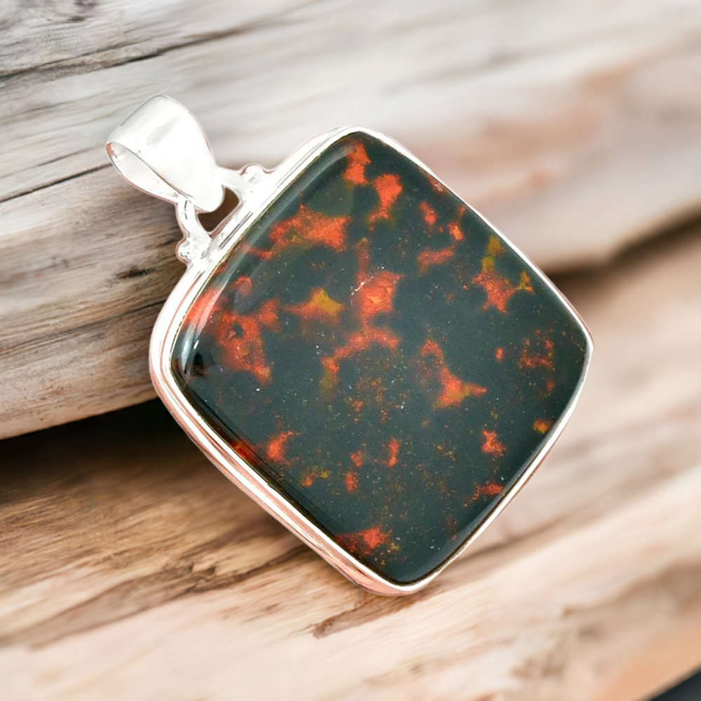 925 Fine Silver Pendants In Blood Stone Gemstone Jewelry 925SP165