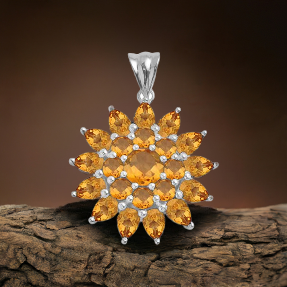 Fine Sterling Silver Pendants In Citrine Gemstone Jewelry 925SP1668