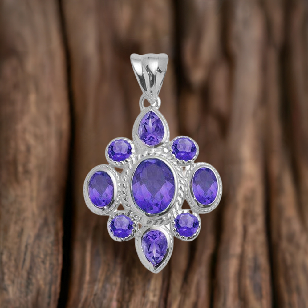 Solid Sterling Silver Handmade Pendants In Amethyst Gemstone Jewelry 925SP1672