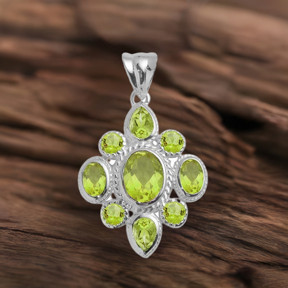 Fine Sterling Silver Pendants In Peridot Gemstone Jewelry 925SP1673