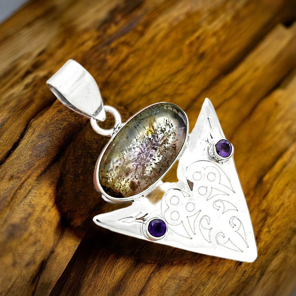 Multi Gemstone Pendants In 925 Solid Silver Jewelry 925SP17-2