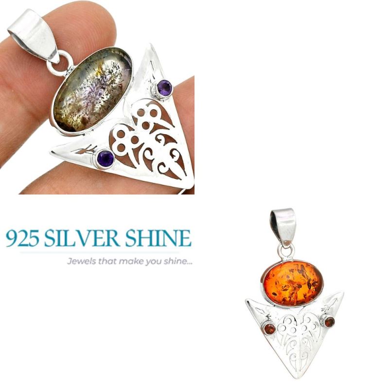 Multi Gemstone Pendants In 925 Solid Silver Jewelry 925SP17-2_4